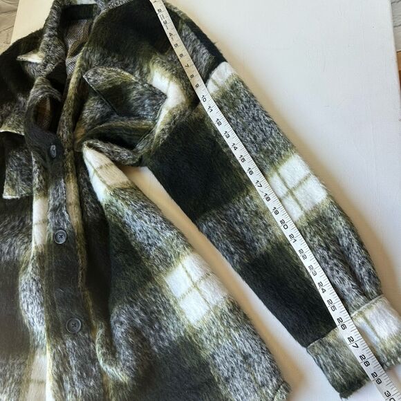 Steve Madden Shacket Dress Jacket Medium Long Sleeve Button Up Green Black White - Picture 6 of 8
